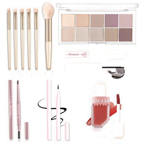 BonneChance All in One Makeup Kit - Makeup Set for Women, Girls & Teens, Include 10 Colors Eyeshadow Palette, Lip Gloss, Eyebrow & Eyeliner Pencil, Waterproof Mascara, 6 Pcs Makeup Brushes (Morandi Cement)