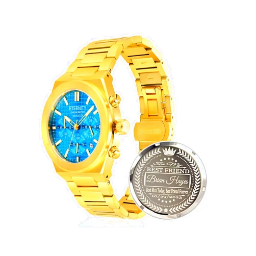 ETERNITY CHRONOMETRIC NAVIGATOR Men's personalized watch, back cover engeraving, battery quartz movement, luminous and adjustable, stainless steel.