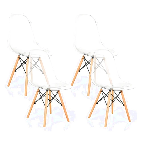 Giantex Dining Chairs Set of 4, Clear Acrylic Dining Chairs with Beech Wood Legs, Max Load 330 Lbs, Pre Assembled Transparent Kitchen Chairs, Modern Mid Century Plastic Dining Side Chair
