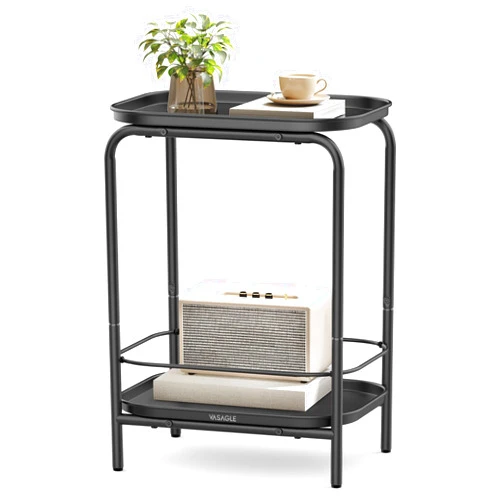 VASAGLE 2-Tier Side Table, Outdoor Accent End Table, Small Sofa Couch Table, Metal Coffee Table with Tray Storage for Living Room, Bedside Nightstand for Bedroom, Modern Style, Ink Black ULET243B01