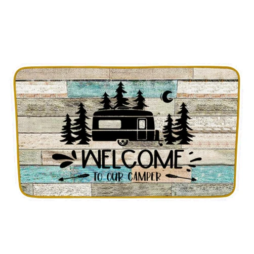 Burosev Camper Themed Decorative Doormat, Camping Floor Mat, Rustic Welcome to Our Camper Farmhouse Decor for Home Indoor Outdoor Front Porch Door Mat (17 x 30 Inch)