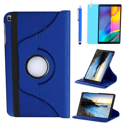 R.SHENGTE Case for Samsung Galaxy Tab A 10.1'' 2019 (SM-T510 SM-T515) - 360 Degree Rotating Stand Case Full Protective Cover,Bonus Stylus Pen,Screen Film (Blue)