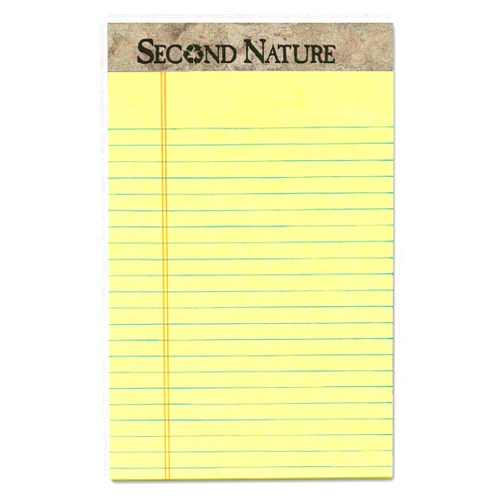 TOPS 74840 Second Nature Recycled Pads, Jr. Legal, 5 x 8, Canary, 50 Sheets (Pack of 12)