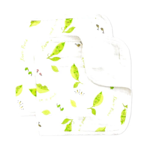 Twoborn Burp Cloths for Twins, 2 Pack, 100% Soft Cotton Muslin, Oversized, Super Absorbent (Two Peas in a Pod Print)