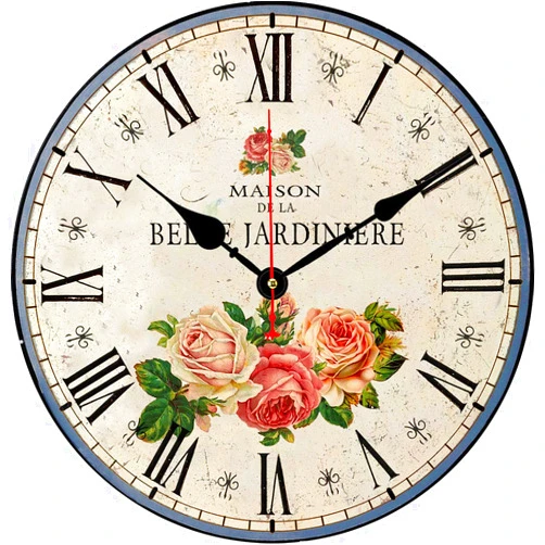BERYART 14 Inch Silent Non-Ticking Wall Clock Roman Numerals Retro Flowers Clocks Wooden Round Clocks Battery Operated Indoor Decorative Wall Clocks Rustic Style Home Decor Wall Clock …