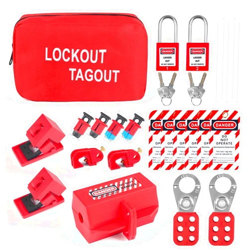BULANGDI Lockout Tagout Kits Electrical,Lockout Tagout Station Safety Hasp Latch,Lockout Tags/Circuit Breaker,Safety Loto Locks,Nylon Ties with Pocket Bag(Red Kit) 25PcFor Industrial,Facotory Protect