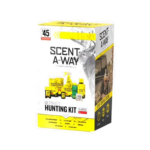 Hunters Specialties Saw Max Ultimate Odorless Hunting Kit - 18Oz Laundry Detergent, 15 Dryer Sheets, 12oz Shampoo, Antipersperant, 32Oz Field Spray, 24 Field Wipes, 3 Wash Towels, Windicator