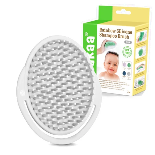 Haakaa Silicone Shampoo Brush - Cradle Cap Brush Comb - Baby Hair Scrubber - Scalp Massager for Newborns & Toddlers - 1pk-Slate Grey