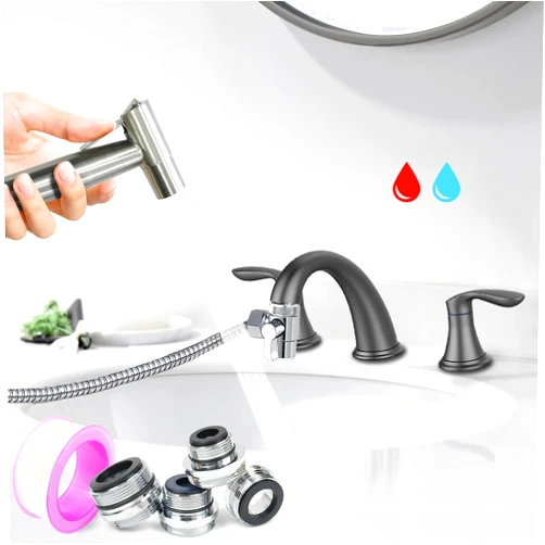 GASLIKE Premium Brushed Sink Faucet Handheld Bidet Sprayer for Toilet -Bidet Attachment Set for Warm & Cold Water with Dual Function, Perfect for Feminine Hygiene, Cloth Diaper,Bathroom Toilet Cleaning,etc