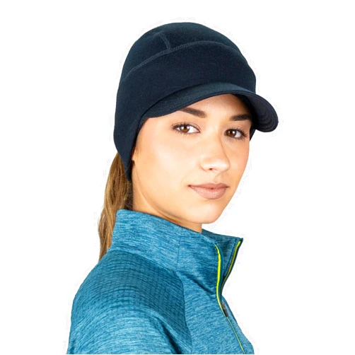 TrailHeads Womens Ponytail Hat | Merino Wool Hat with Drop Down Ear Warmer - Black