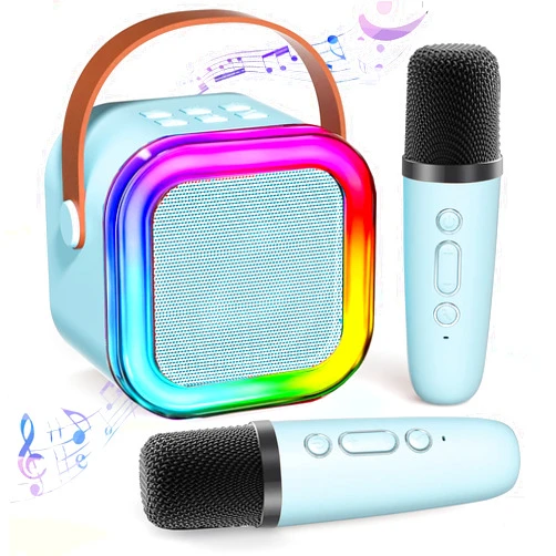 TAEMVV Mini Karaoke Machine for Kids Adults, Portable Bluetooth Karaoke Speaker with 2 Wireless Mics and LED Color Lights, Party, Christmas Birthday Gifts Toys for Girls/Boys Ages 3-12+,Blue