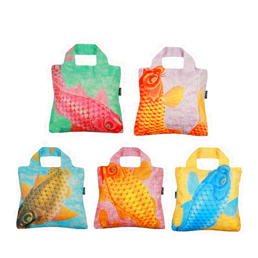 Envirosax Reusable Grocery Bags, Set of 5, Multicolored China Chic Chinese Carp Design, CF Series