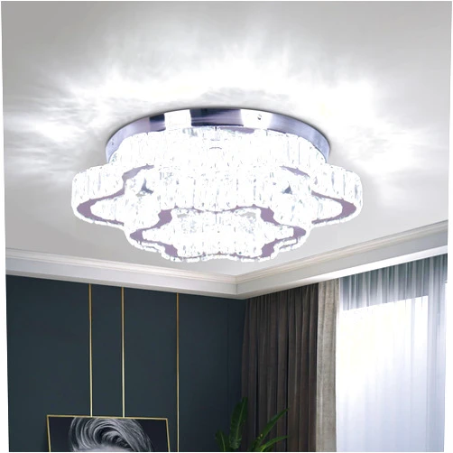 Finktonglan Crystal Chandeliers LED Flush Mount Ceiling Light Fixtures 2 Tiers Ceiling Chandelier for Living Room Bedroom (Cool White)