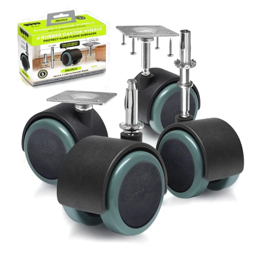 Slipstick CB681 2 Inch Floor Protector Rubber Caster Wheels (Set of 4) 5/16 Inch Stem or Top Plate Mounting Options - Black/Gray Green