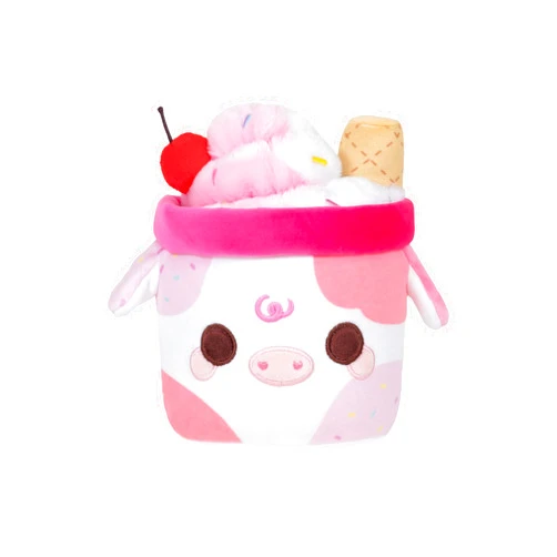Cuddle Barn PlushGoals - Lil Series Sprinkles Mooshake | Super Soft Cute Kawaii Pink and Red Cow Dessert Drink Collectible Plush Toy, 7 inches