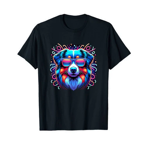 Australian Shepherd Graffiti Artwork Designs Australian Shepherd Dog With Sunglasses Vibrant Graffiti T-Shirt