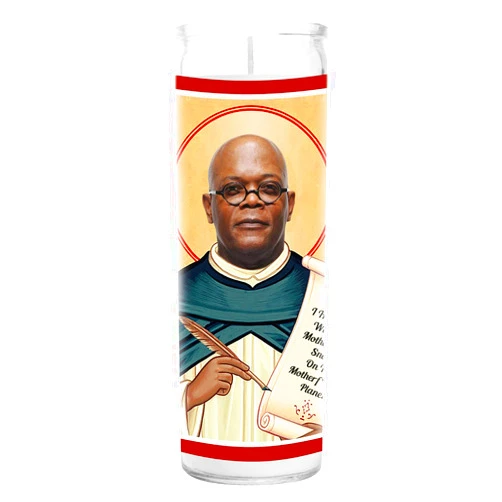 Celeb Prayer Candle Samuel L Celebrity Candle - Saint Candle - 8 inch Glass Votive - Handmade in USA - Unique Celebrity Gift