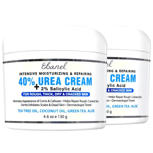 Ebanel Urea Cream 40% plus Salicylic Acid 2%, Foot Cream for Dry Cracked Heels Feet Knees Elbows Hands, Foot Dead Skin Cuticle Callus Remover Toenail Softener, Keratolytic Skin Barrier Repair, 2-Pack