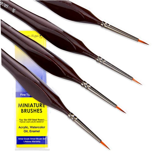 D'Artisan Shoppe Small Paint Brush Miniature Brushes. Fine Tip Series 4pc 000 Paintbrushes Set for Art Watercolor Acrylics Oil - Model Craft Warhammer Airplane Kits Nail Paint by Numbers Micro Detail Hobby Painting