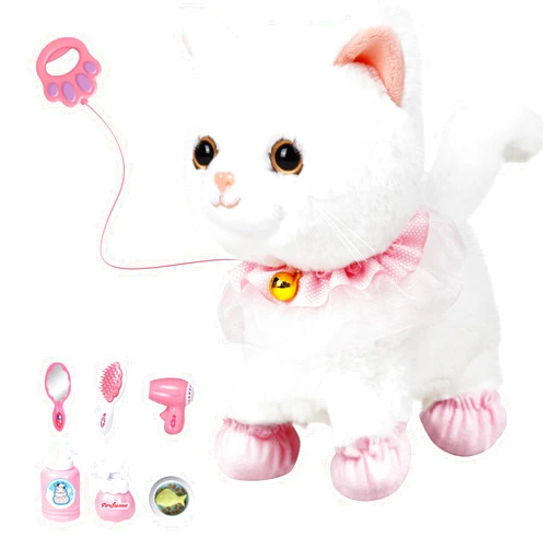 Jimate Interactive Electronic Plush Toy Walking and Barking Robot Cat Plush Cat Remote Control Kitten for Girls (White Cat)