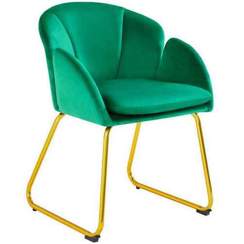 Yaheetech Flower Velvet Vanity Chair, Modern Side Chair Armchair with Golden Metal Legs for Living Room/Dressing Room/Bedroom/Home Office/Kitchen, Green