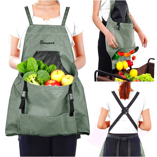 Basysnck Gardening Apron, Garden Apron with Pockets for Women and Men, Farm Apron for Harvesting Picking Weeding