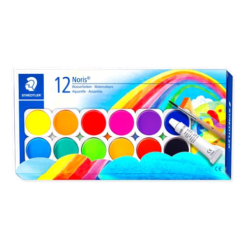 STAEDTLER 888 NC12 Noris Watercolour Paints - 12 Assorted Colours (Pack of 1 with Paint Brush & Opaque Paint)