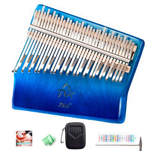 ZulkY 34 Keys Kalimba Thumb Piano Includes Chromatic Scales Beginner's Set Protective Case Tuning Hammer African Instruments with Manual for Children Adults Beginners Best Gift (Blue A)