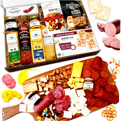 GiftWorld Deluxe Meat and Cheese Gift Basket, Cheese Gift Basket Assortment, Food Gifts for Men, Tailgating Food Gift Baskets, Christmas Food Gifts, Food Basket for Business Gifts, Congratulations, Birthday, Thanksgiving, Food Care Packages, Retirement, Thinking of You