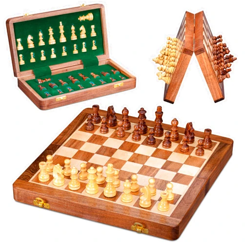 INTAJ Magnetic Chess Set – 7 Inch Small Wooden Travel Chess Board Game for Kids and Adults | Handcrafted Acacia Wood Chess with Storage | Portable Decorative Folding Chess Set for Beginners