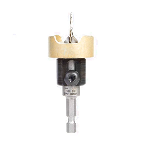 Amana Tool 55156 Carbide Tipped 82 Degree Countersink with Tapered Drill and Adjustable Depth Stop with No-Thrust BB 3/8 D x 5/64 Drill D x 1/4 Inch Quick Release Hex SHK