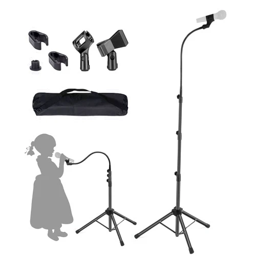 Kangzilang Boom Mic Stand-Kangziliang Mike Stand Gooseneck Microphone Stand Tripod Adjustable Height 3'- 6' with Mic Clips and 3/8
