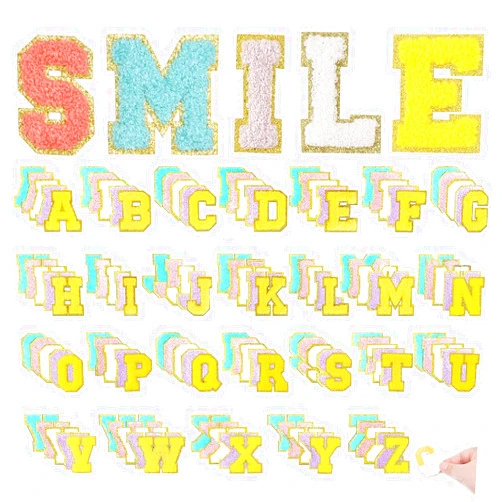 R.SASR 130 Pcs Chenille Letters Self Adhesive Letter Patches, Self Adhesive Chenille Patches, Embroidered Patch for Clothing(White, Purple, Sky Blue, Pink, Yellow)