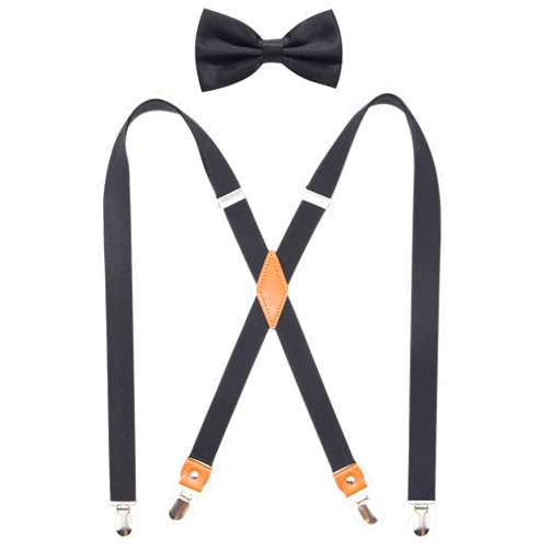 Timiot Mens Suspender and Bowtie Set X Back Heavy Duty Adjustable Elastic Clips