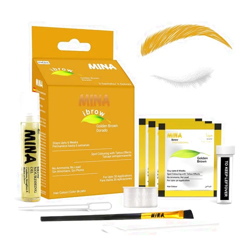 MinaiBrow Mina ibrow Hair Color|Natural Spot coloring Hair Tinting Powder, Water and Smudge Proof | No Ammonia, No Lead with 100% Gray Converge|Vegan and Cruelty free(Golden Brown + Oil + Brush)
