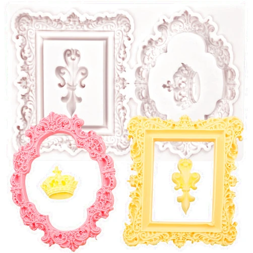 Nklbio ICOCONG Baroque Mirror Frame Silicone Mold,European Vintage Crown Fondant Molds,for Anniversary,Weddings,Bridal Shower Cake Decoration,Flower Paste,Biscuits,Muffins,Butter,Mousse,Dough,Clay,Plaster