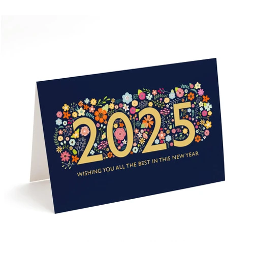 M Market On Mainstreet Bright Floral Happy New Year Cards w/White Envelopes (25 Count) (2025)