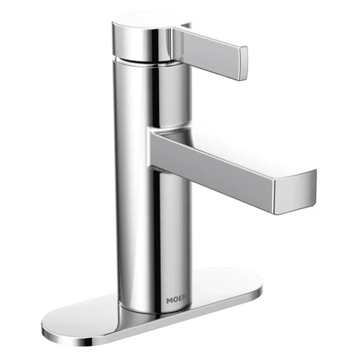 Moen Beric Chrome Modern One-Handle Single Hole Bathroom Faucet with Drain Assembly and Optional Deckplate for your Bath Sink, 84774