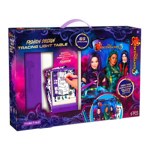 Make It Real Disney Descendants 3 Fashion Design Tracing Light Table for Girls - 9-Piece Set with Sketchbook, Stickers, Tracing Pages, Light-Up Table - Creative Drawing Kit, Ages 8+
