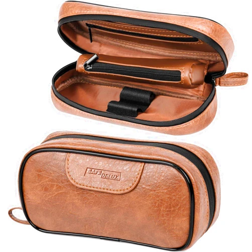 SafeDelux PU Leather Storage Bag with Seal Zipper, Water Resistant Organizer Bag Enduring Storage Bag Include Small Pocket Great Gifts for Men Women (Brown)