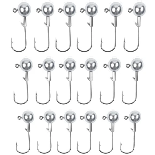 Shaddock Fishing Round Head Jig Hooks, 20pcs Ball Head Fishing Hooks Unpainted Jig Heads for Bass Trout Crappie Fishing Jigs Saltwater Freshwater
