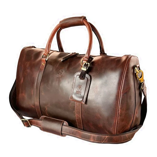 RUSTIC TOWN Leather Duffle Bag for Men - Full Grain Leather Travel Bag - TSA Approved Carry On Weekender Overnight Duffel Bag (Mulberry, 20 inch)
