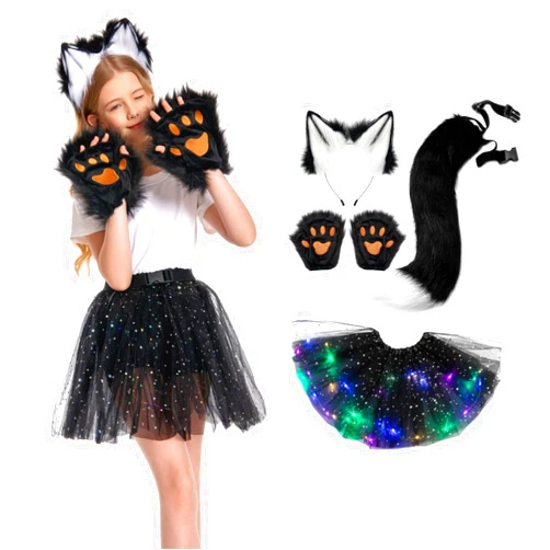 Galeeup Girls Fox Cosplay Costume Animal Plush Tail Claw Full Accessory Outfit Halloween
