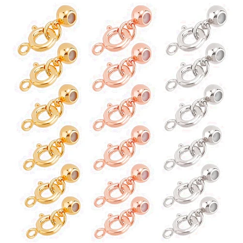 PH PandaHall 3 Colors Spring Clasp 18pcs Round Ring Clasps with Stopper Beads Golden Close Clasp Jewelry Clasp Silver Neckalce Buckles Trigger Lobster Clasp for Jewelry Making Brecelet DIY Craft
