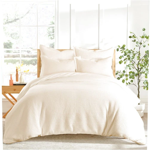Levtex Home - Cloud Waffle Duvet Cover Set - King Duvet Cover + Two King Pillow Cases - Waffle Weave - Undyed Cream - Duvet Cover (106 x 94in.) and Pillow Case (36 x 20in.) - Cotton