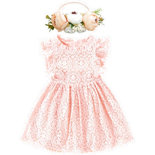 BGFKS Baby Girl Tutu Dress Elegant Lace Pom Pom Flutter Sleeve with Flower Headband Set