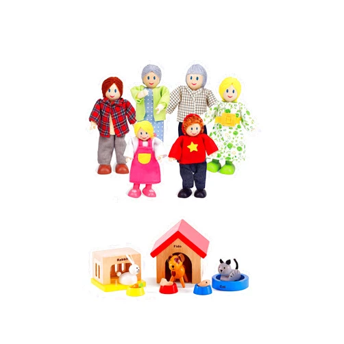 Hape Award Winning Wooden Dollhouse with Pet Set, Unique Accessories for Imaginative Play, 6 Family Figures - Adults 4.3