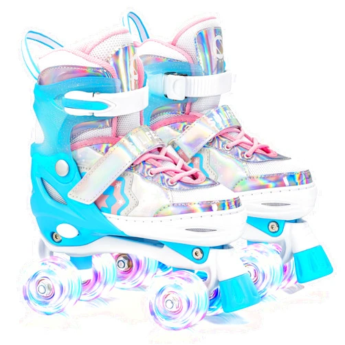 SULIFEEL Rainbow Unicorn 4 Size Adjustable Light up Roller Skates for Girls Boys for Kids