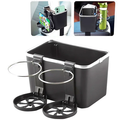 LIONICE Car Armrest Storage Box with 2 Cup Holders - 2024 New Between Car Seat Organizer with Cup Holder, Universal Cars Arm Rest Storage Box Organizer Center Console Cupholders Tissue Boxs Holders (Black)
