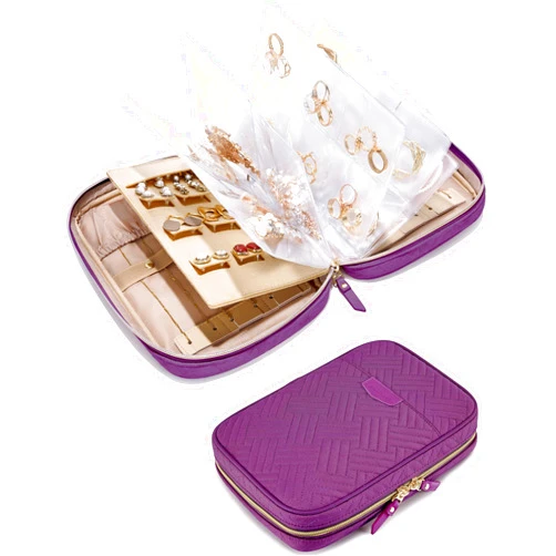 BAGSMART Jewelry Travel Organizer Case Transparent Jewelry Storage Book Ring Binder Jewelry Bags Clear Booklet Zipper Pouch Bag for Necklaces, Earrings, Rings, Bracelets, Purple